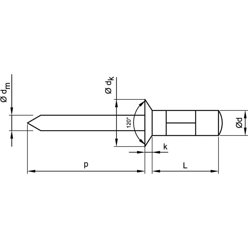 3.2X8MM Multigrip Countersunk Blind Rivet Aluminium Steel (BX-500)