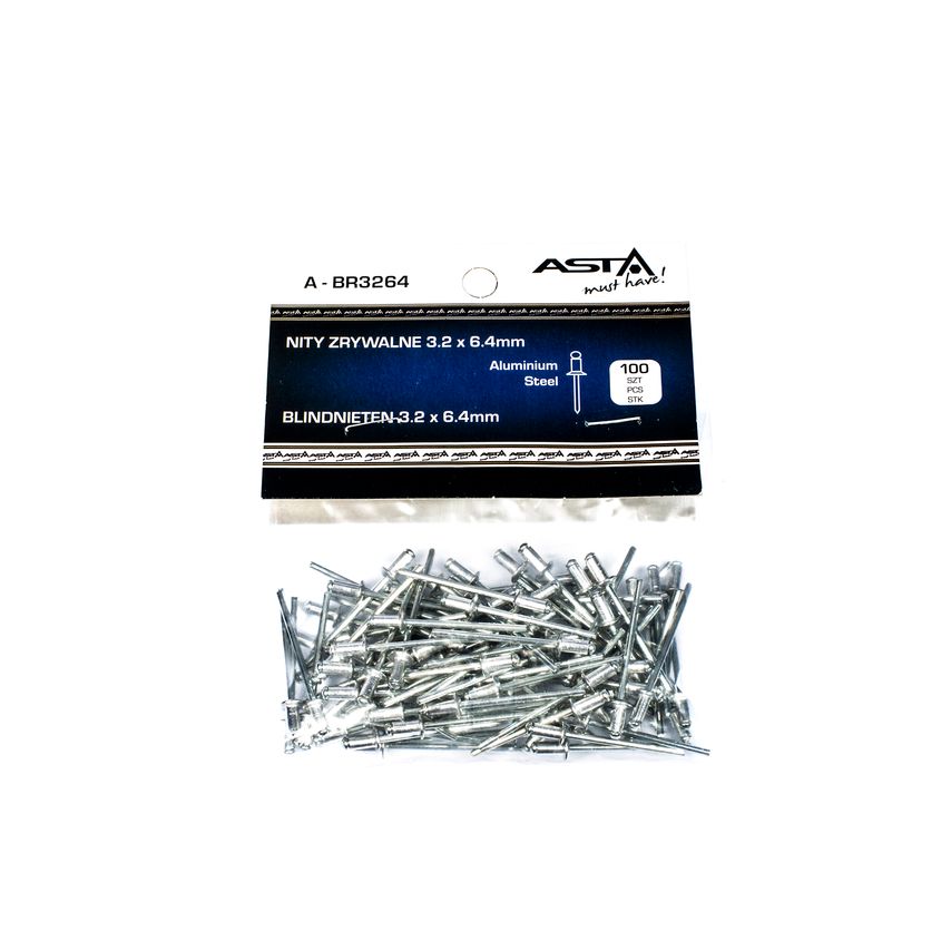 3.2x6.4mm Aluminium Blind/Pop Rivets Standard Flange & Steel Dome Head Pack of 100