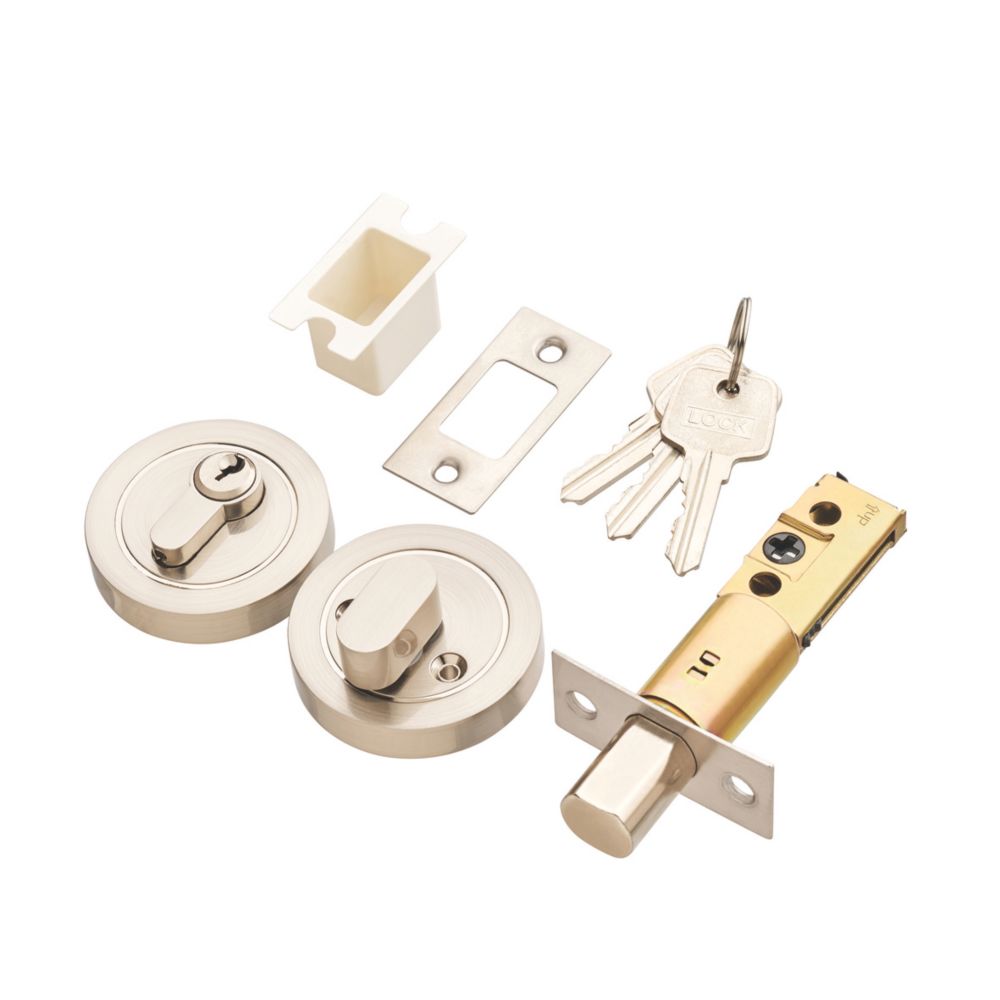 Security Solutions 1 Lever Satin Nickel Euro Locking Deadbolt Thumbturn Set 82mm Case - 60mm Backset