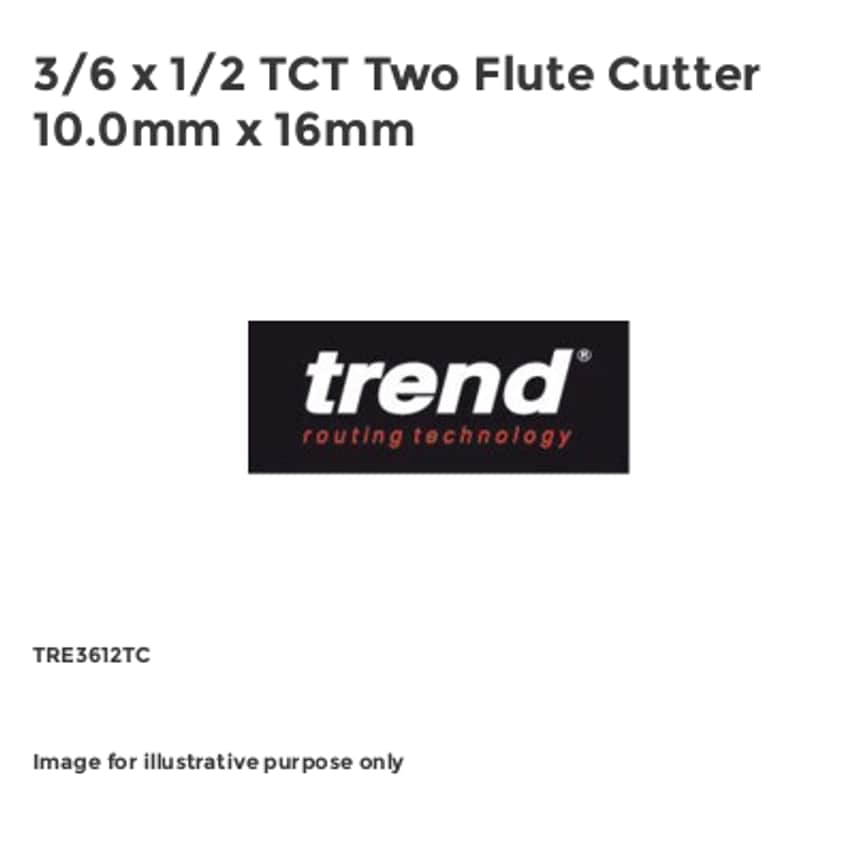 3/6 x 1/2 TCT Two Flute Cutter 10.0mm x 16mm