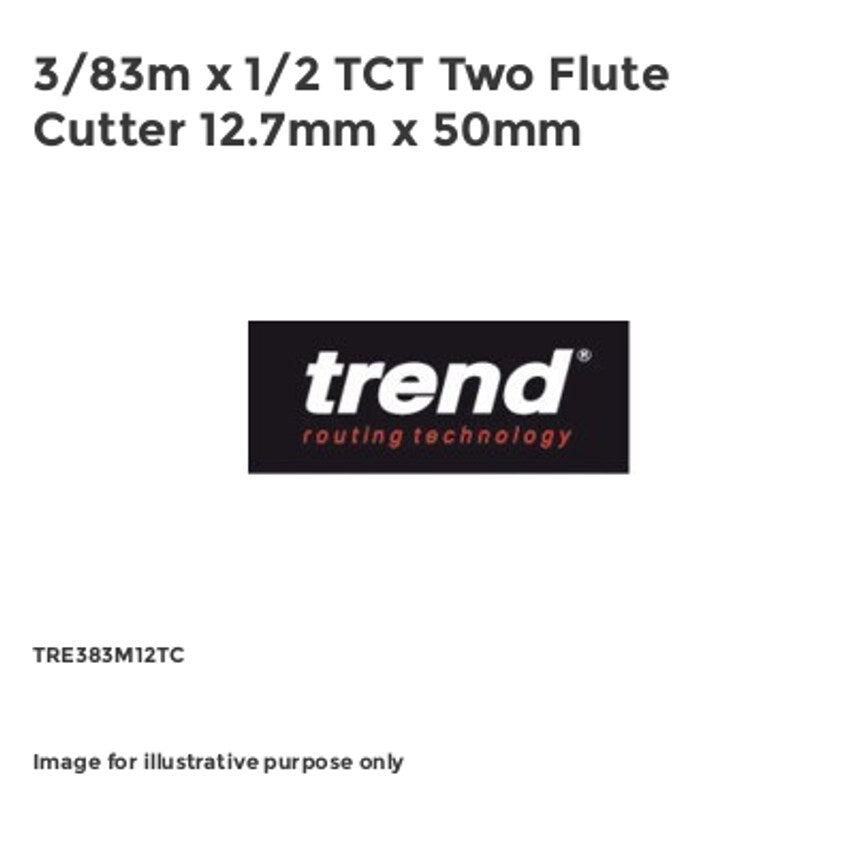 3/83m x 1/2 TCT Two Flute Cutter 12.7mm x 50mm TRE383M12TC