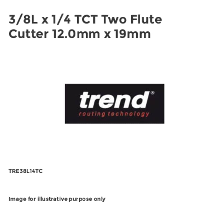 3/8L x 1/4 TCT Two Flute Cutter 12.0mm x 19mm TRE38L14TC