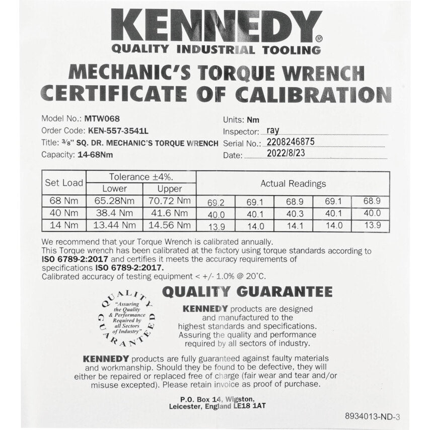 3/8" Square Drive Mechanics Torque Wrench 12-68NM