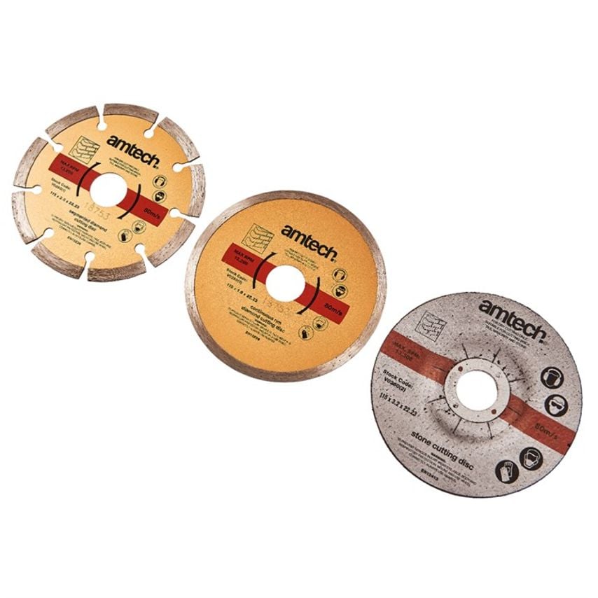 3 Piece 115mm (4.5") Diamond and Cut Off Blade Set