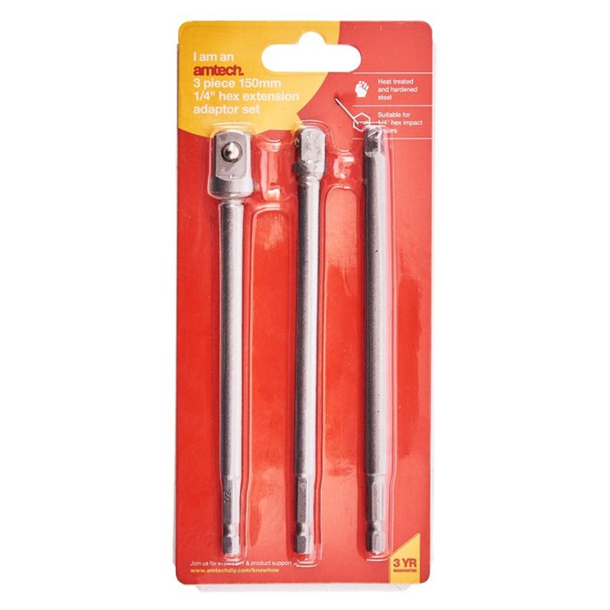 3 Piece 150mm 1/4" Hex Extension Adapter Set
