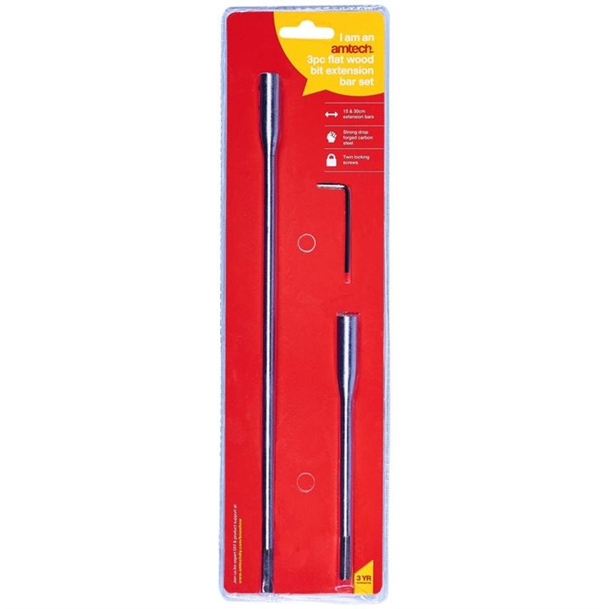3 Piece Flat Wood Bit Extension Bar Set