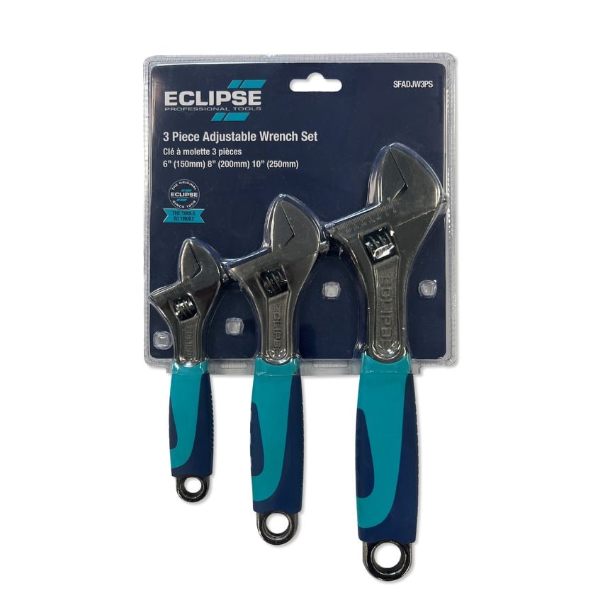 3 Piece Soft-Feel Handle Adjustable Wrenches Set