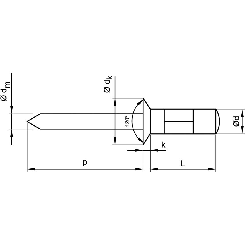 4.0X10MM Multigrip Countersunk Blind Rivet Aluminium Steel (BX-500)