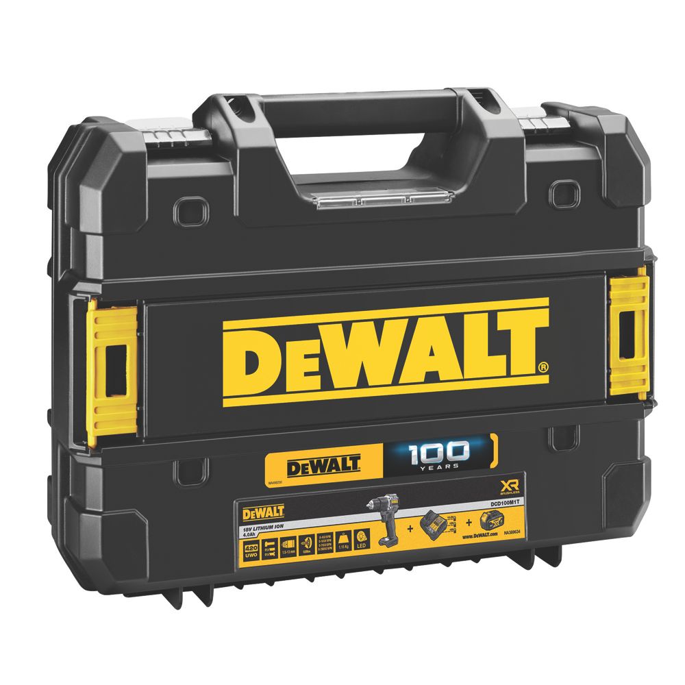 DeWalt 100 Year DCD100M1T-GB 18V 1 x 4Ah Li-Ion XR Brushless Cordless Combi Drill