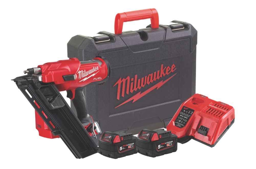 Milwaukee M18FFN-502C 3.3mm 18V 2 x 5.0Ah Li-Ion RedLithium Brushless First Fix Cordless Nail Gun