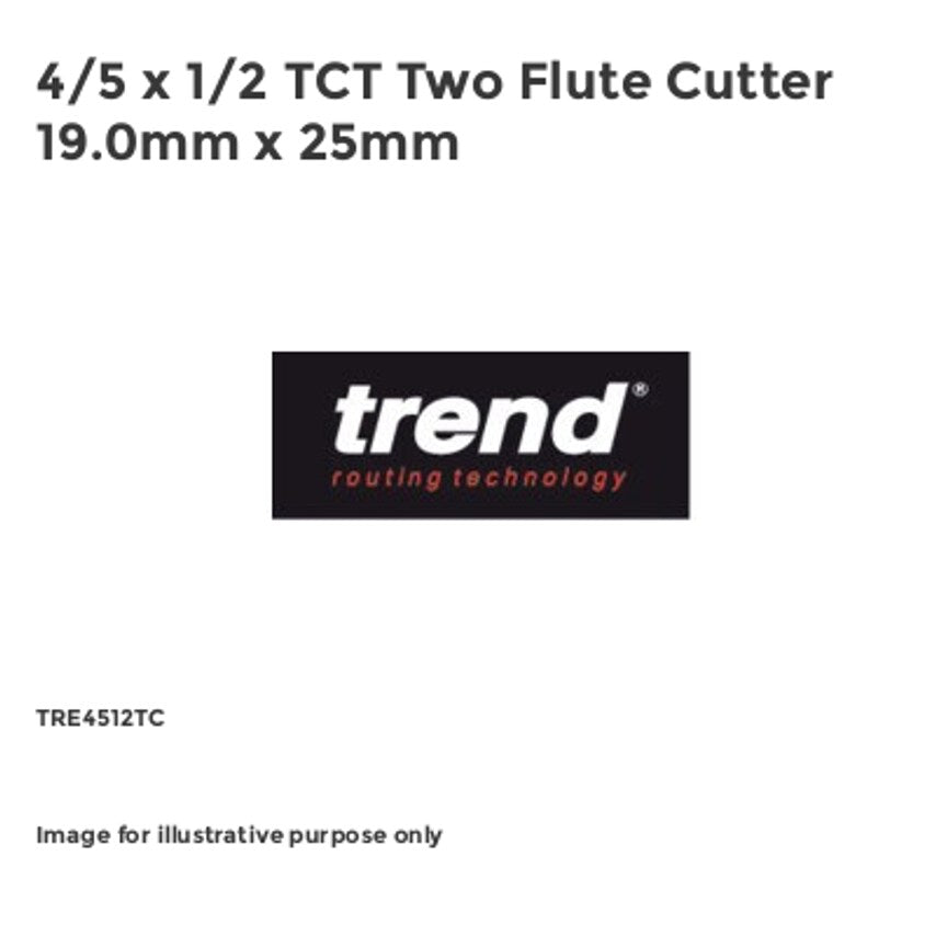 4/5 x 1/2 TCT Two Flute Cutter 19.0mm x 25mm TRE4512TC