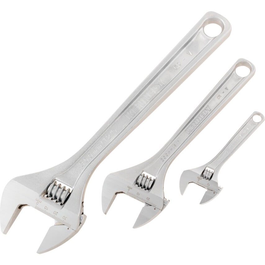 4"/8"/12" Chrome Finish Adjustable Wrench Set