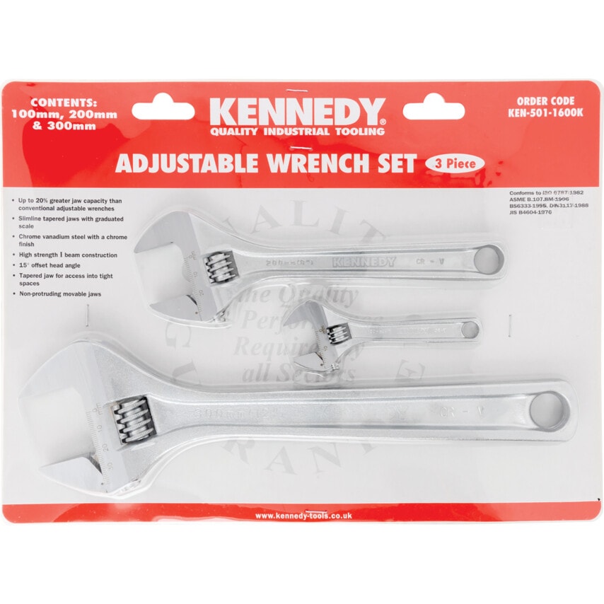 4"/8"/12" Chrome Finish Adjustable Wrench Set