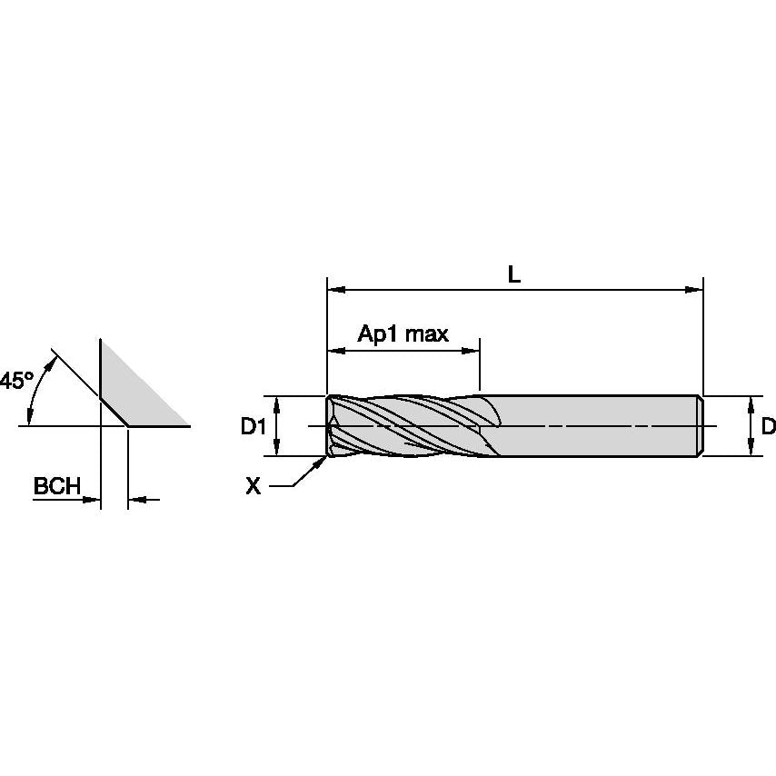 4CH1600DK022A GP Solid Carbide End Mill 4FL 16X16X22X82