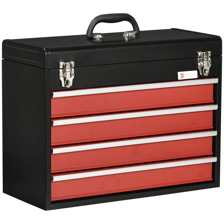 4 Drawer Tool Chest Lockable Tool Box w/Ball Bearing Runners 51cmx22cmx39.5cm