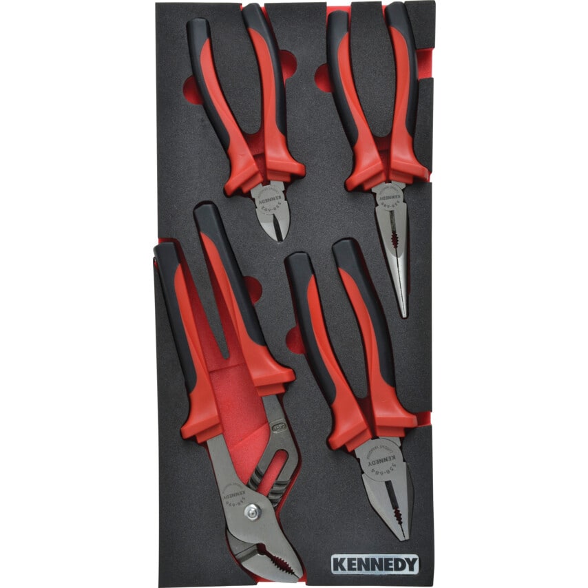 4 Piece Pro-torq Comfort Grip Pliers Set in Tool Control 1/3 Foam Inlay for Tool Cabinets