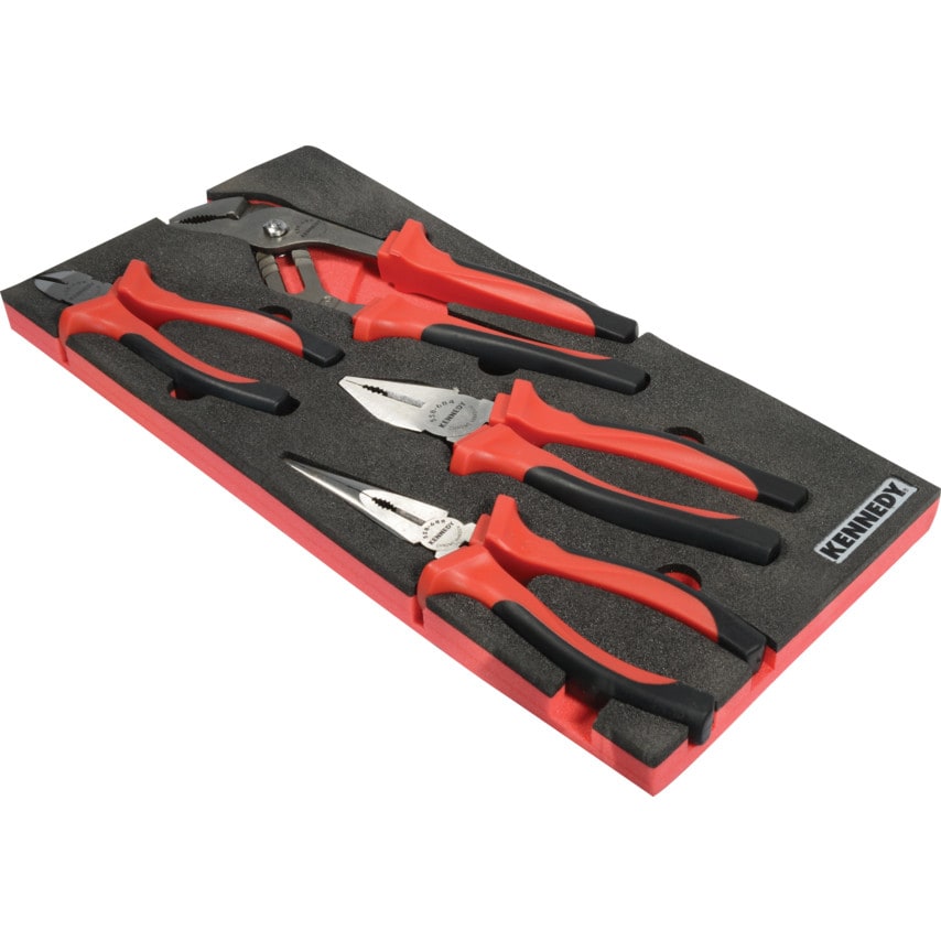 4 Piece Pro-torq Comfort Grip Pliers Set in Tool Control 1/3 Foam Inlay for Tool Cabinets
