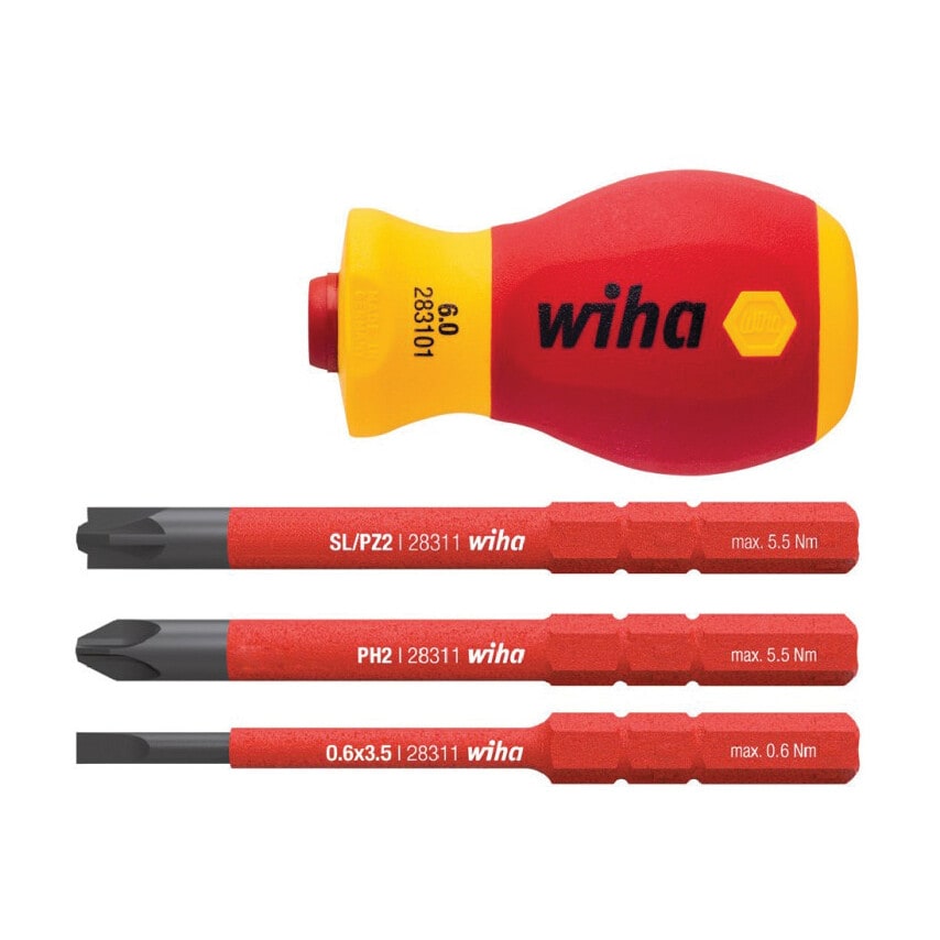 4 Piece VDE Stubby Screwdriver Set with Bit Holder