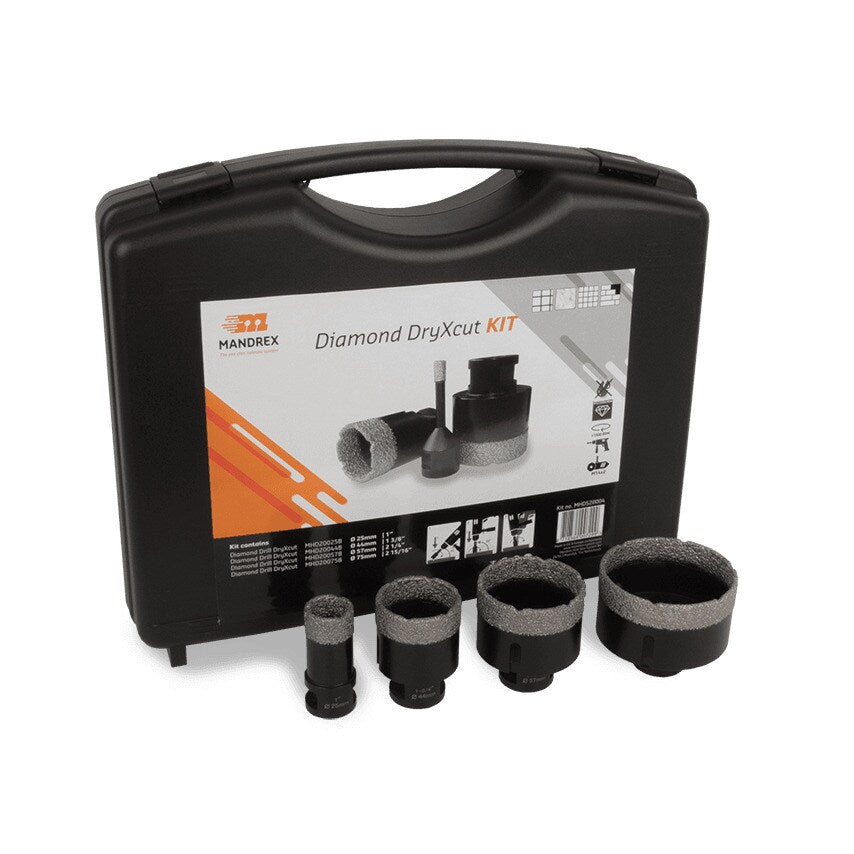 4 Pieces Kit - DryXcut Diamond drills 25, 44, 57 & 75mm