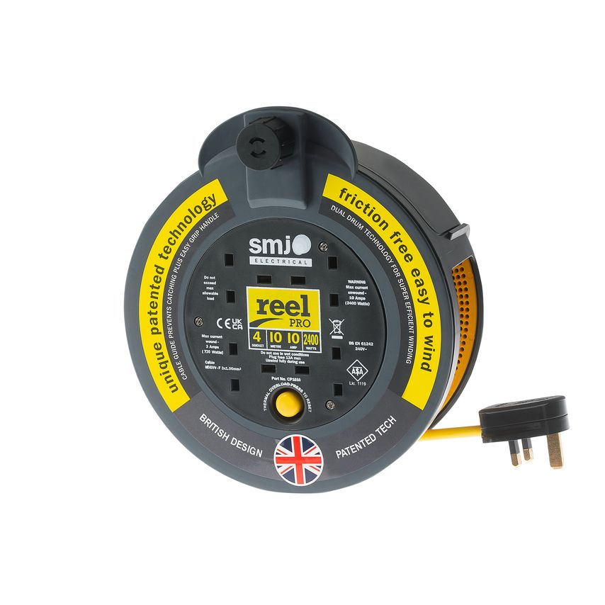 4 Socket Reel Pro Cassette Extension Lead Cable Reel - 10m