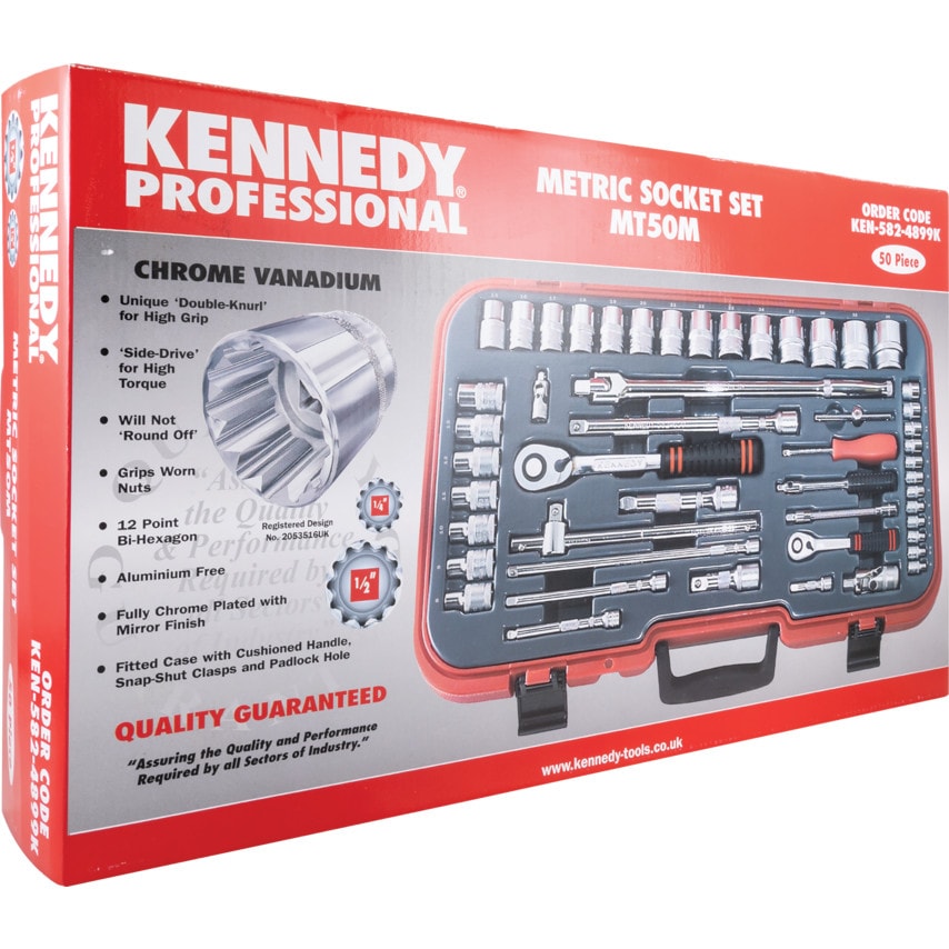 50PC 4-36mm Socket Set 1/4-1/2" Square Drive
