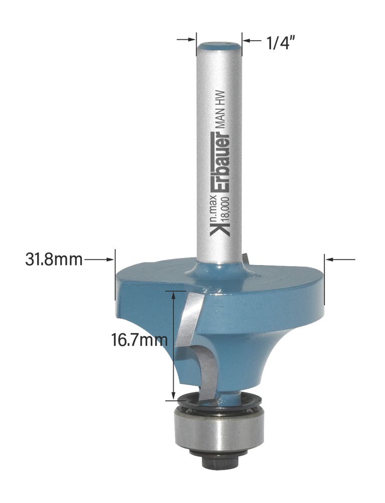 Erbauer  6.35mm Shank Double-Flute Round Nose Shaped Router Cutter 31.8mm x 16.7mm