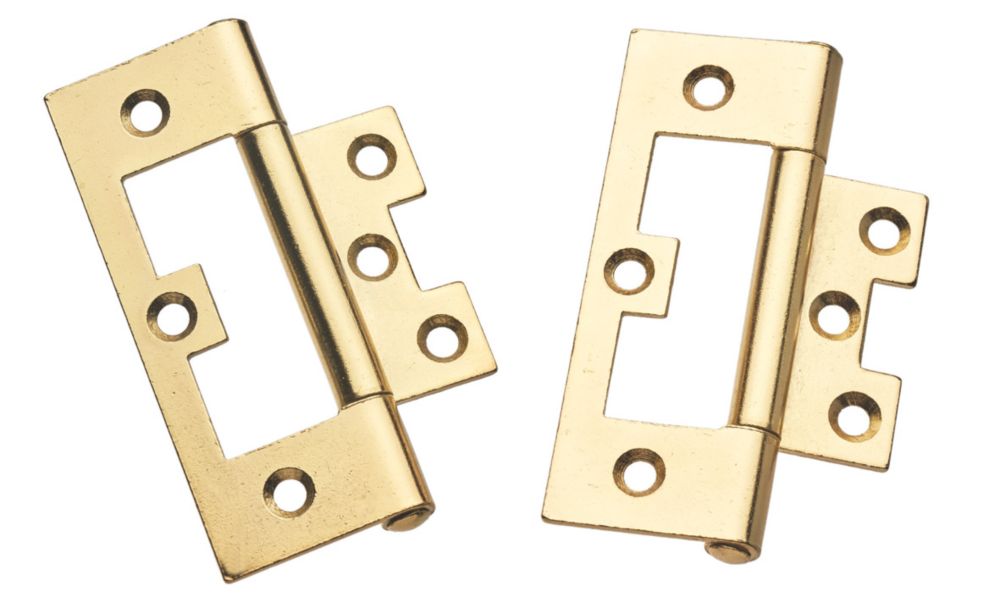 Smith & Locke Polished Brass  Flush Hinges 100mm x 59.5mm 2 Pack