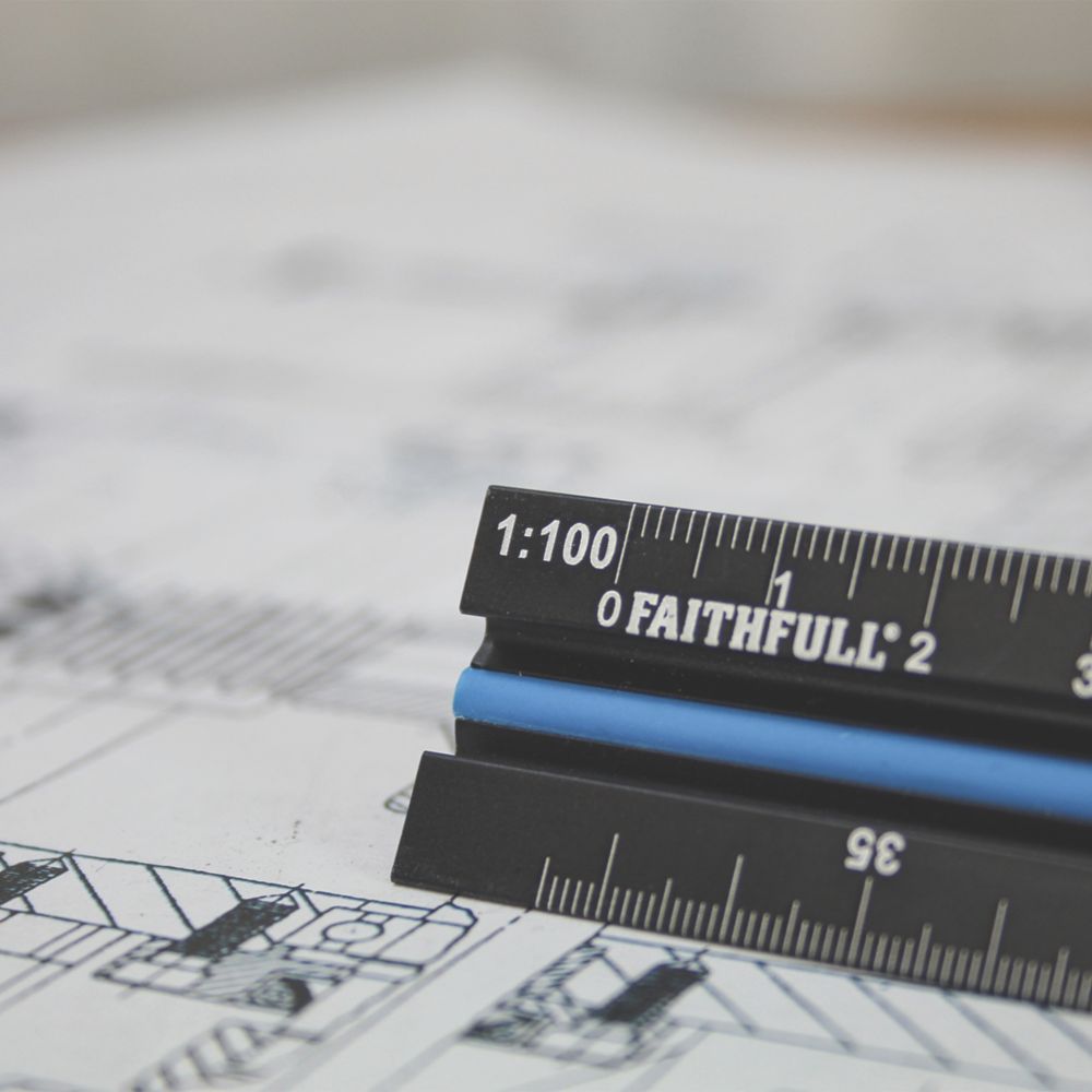 Faithfull Tri-Scale Architect Aluminium Ruler 11 3/4" (300mm)