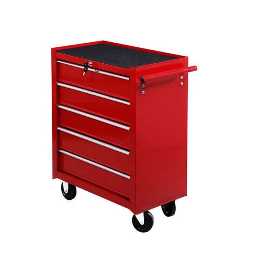 5-Drawer Tool Chest on Wheels with Lock & 2 Keys for Garage Workshop Red