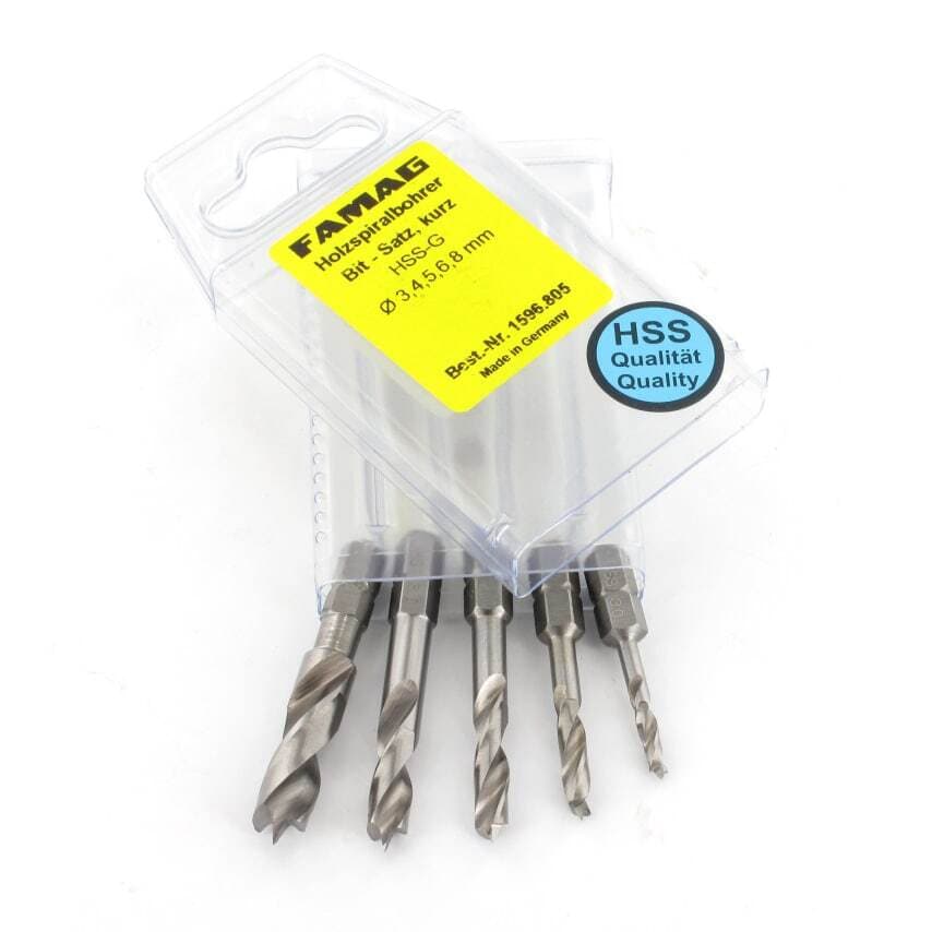 5PCS HSS-Ground Brad Point Drill Bits 1/4" Hex Shank Long Set in Blister Pack, 1597805