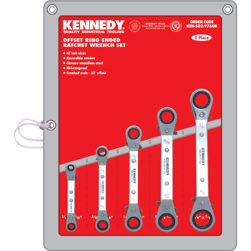 5PC 1/4"-7/8" Offset Ratchet Ring Spanner Set