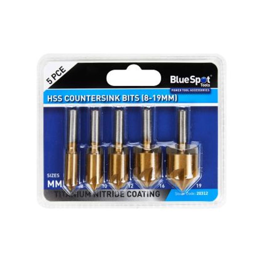 5 Pce HSS TiN Countersink Bits (8-19mm)