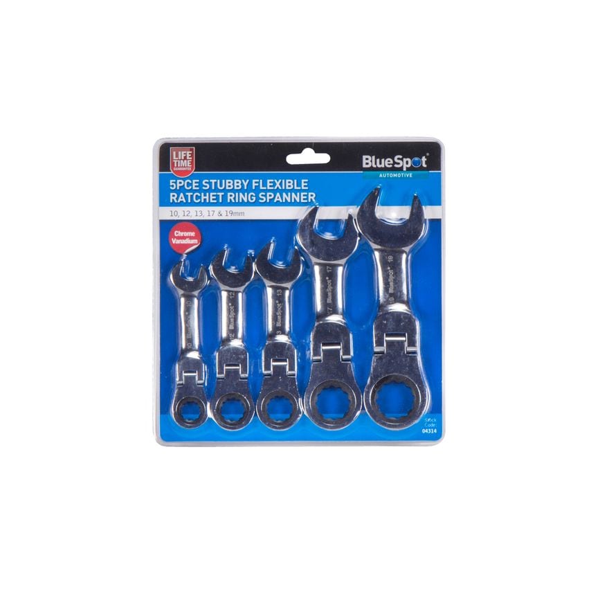 5 Piece Flexible Stubby Ratchet Spanner Set (10-19MM)