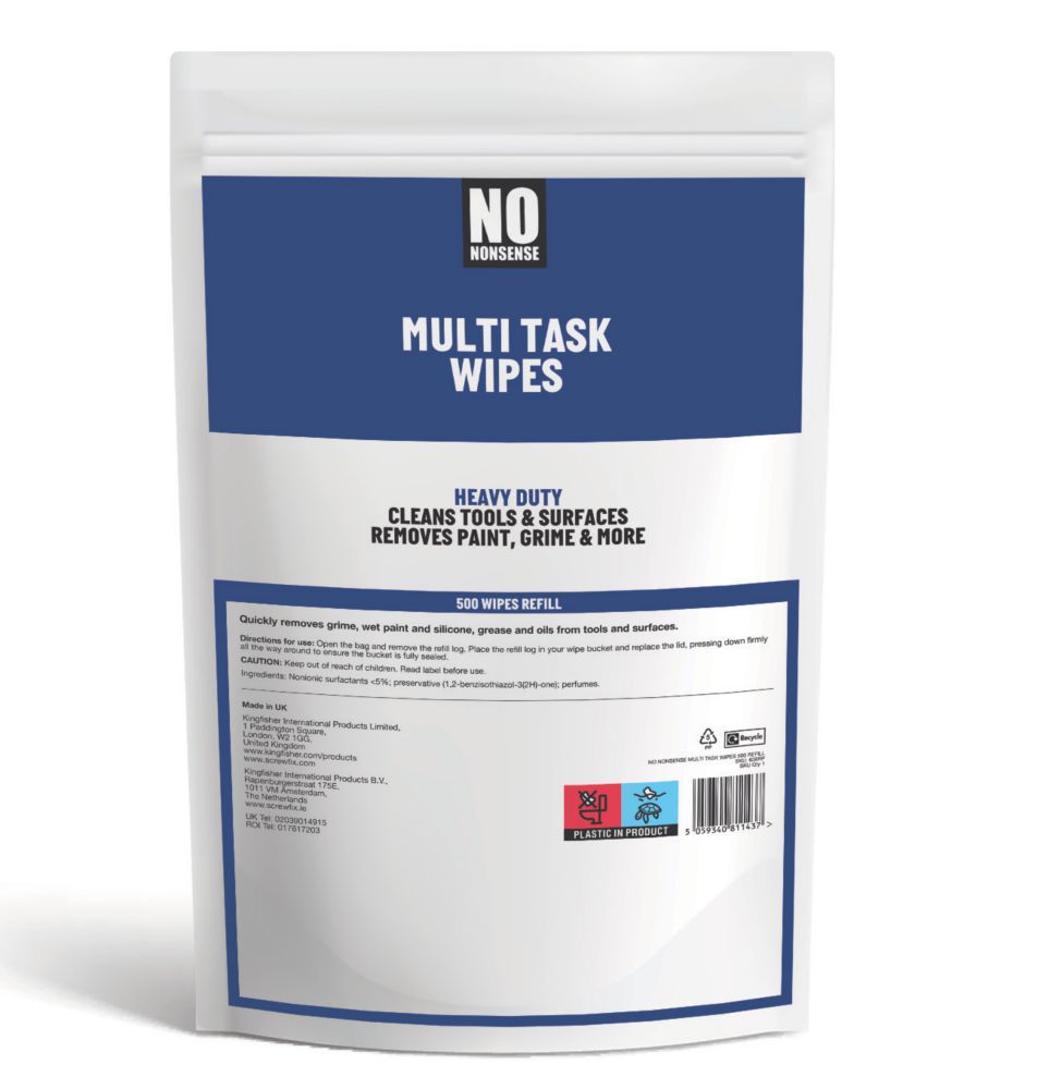 No Nonsense Multi-Surface Wipes Refill White 500 Pack
