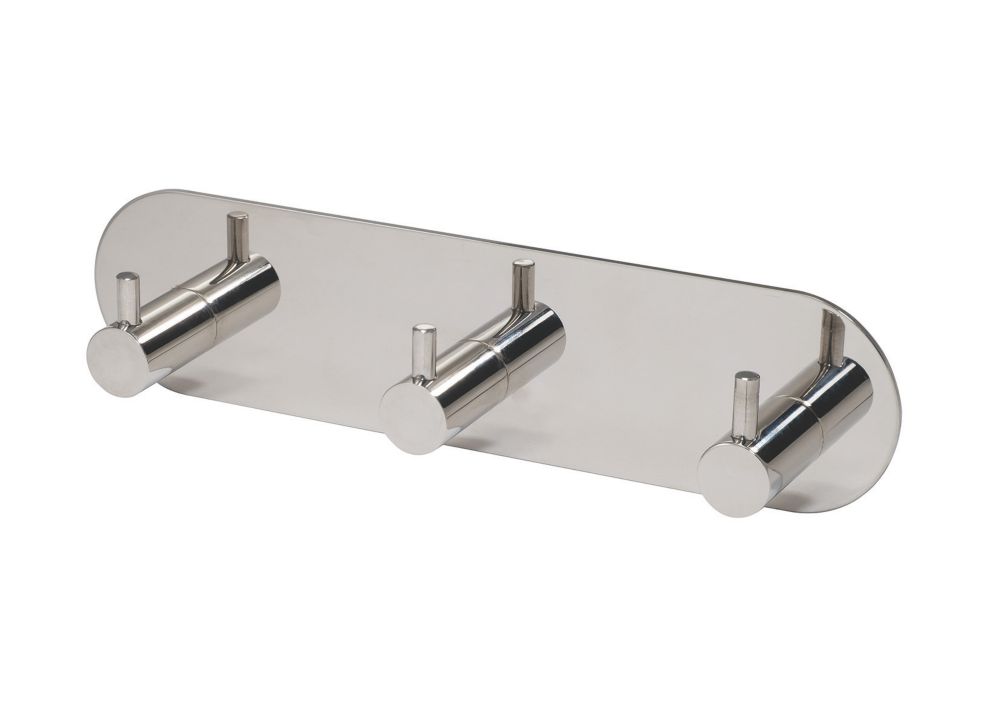 Eclipse 3-Hook Coat Rail Polished Stainless Steel 191mm x 48mm