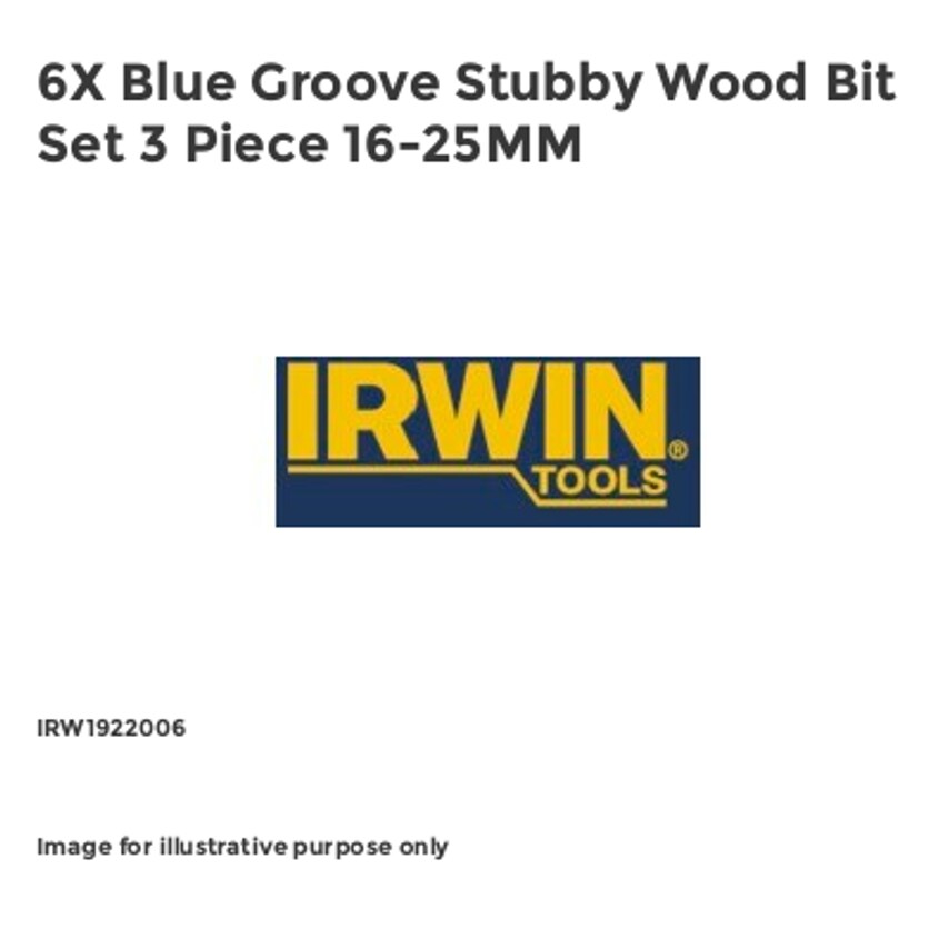 6X Blue Groove Stubby Wood Bit Set 3 Piece 16-25MM