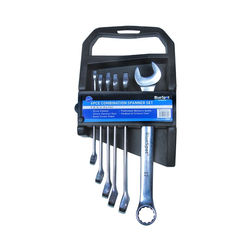 6 Piece Chrome Vanadium Metric Combination Spanner Set (8-17MM)