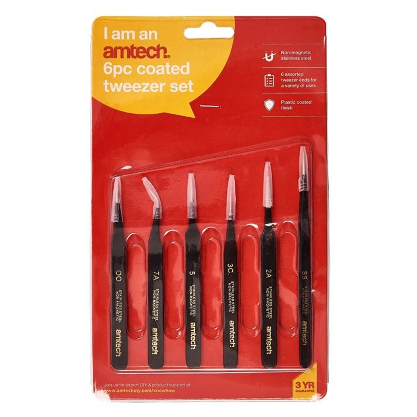 6 Piece Coated Tweezer Set