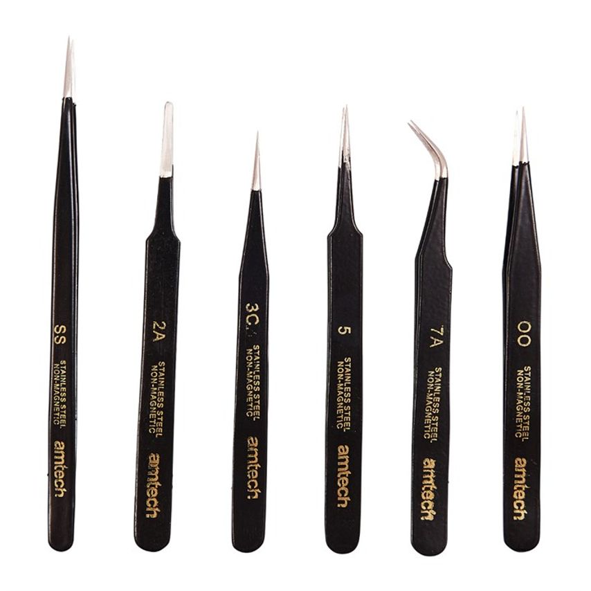 6 Piece Coated Tweezer Set
