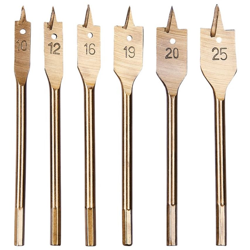 6 Piece Titanium Flat Wood Bit Set