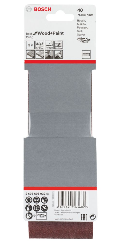 Bosch X440 40 Grit Multi-Material Sanding Belts 457mm x 75mm 3 Pack