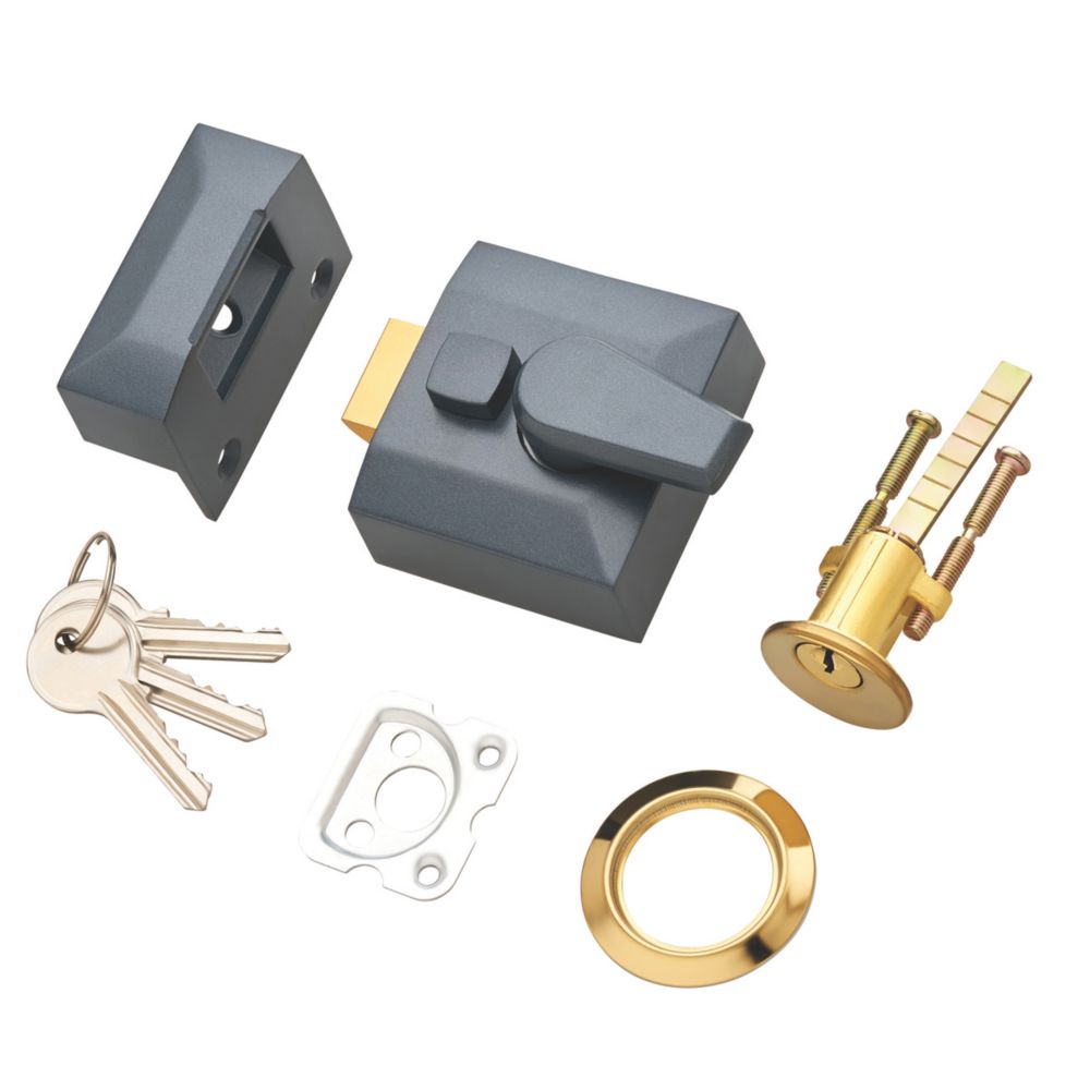 Security Solutions  Double Locking Narrow Nightlatch Gunmetal Grey 40mm Backset