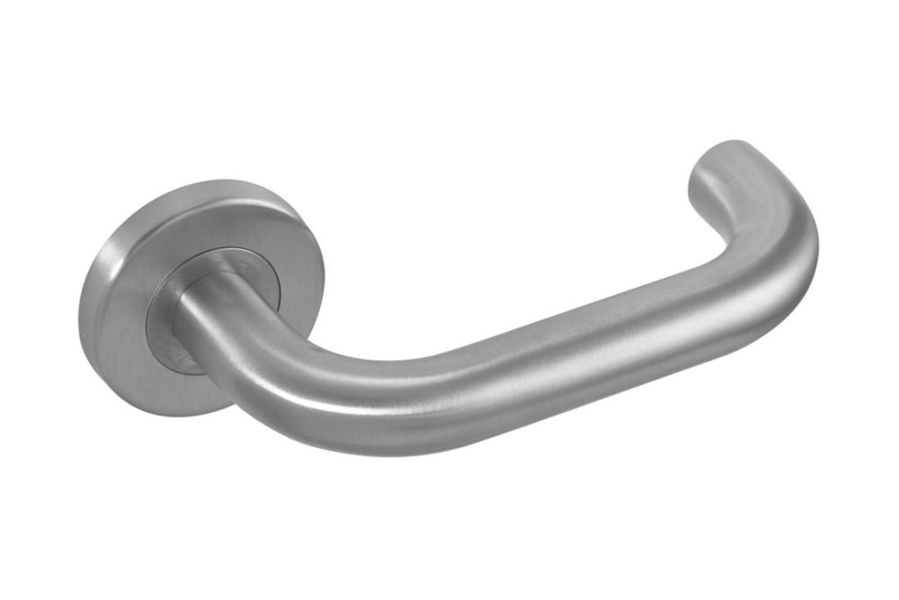 Eclipse Precision Safety Fire Rated Lever on Rose Door Handle Pair Satin Stainless Steel