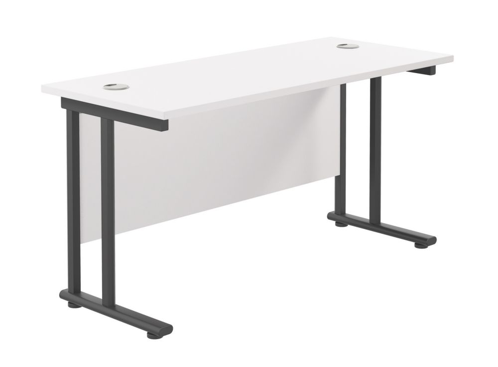 TC Group Aztec Twin Upright Rectangular Office Desk White/Black 1400mm x 600mm