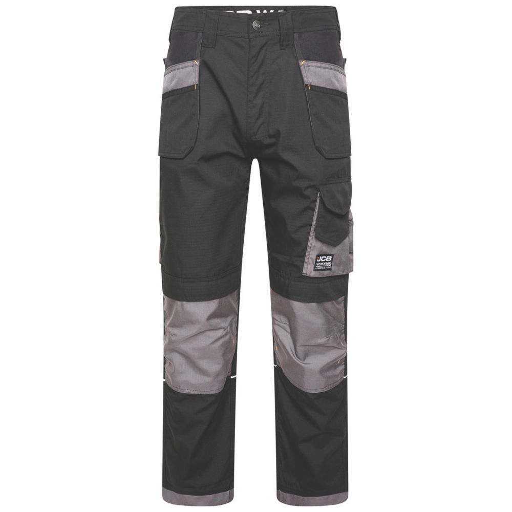 JCB Trade Plus Rip-Stop Work Trousers Black / Grey 36" W 32" L
