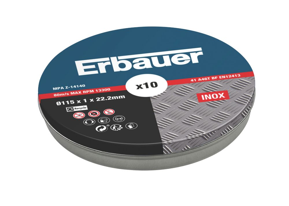 Erbauer  Metal Cutting Discs 4 1/2" (115mm) x 1mm x 22.22mm 10 Pack