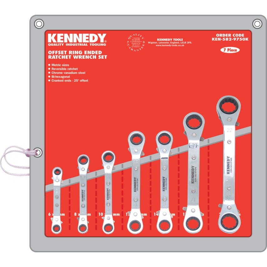 7PC 6-22mm Offset Ratchet Ring Spanner Set