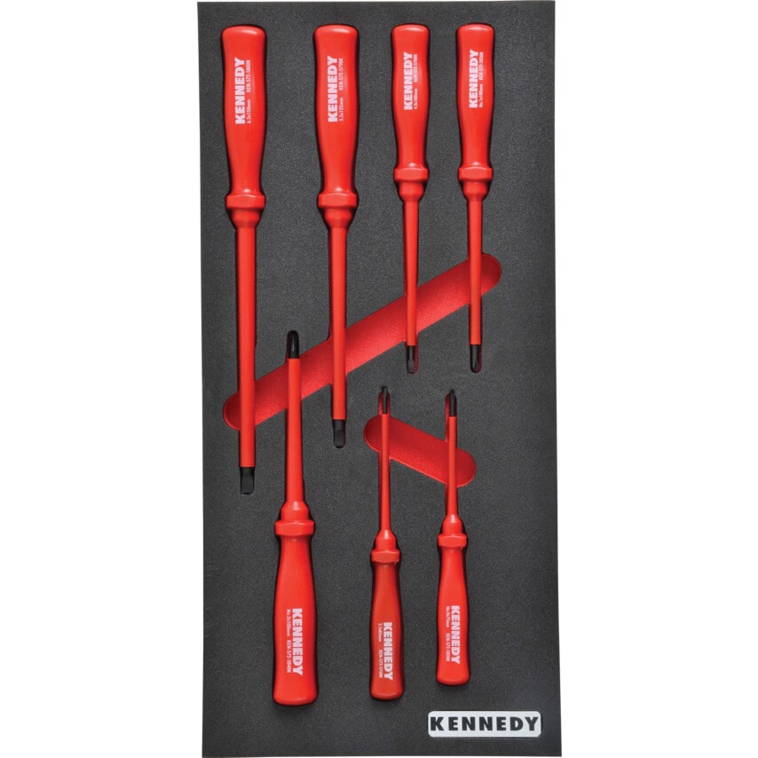 7 Piece Electrician's Insulated VDE Square Handle Section Screwdriver Set in Tool Control 1/3 Width Foam Inlay for Tool Cabinets