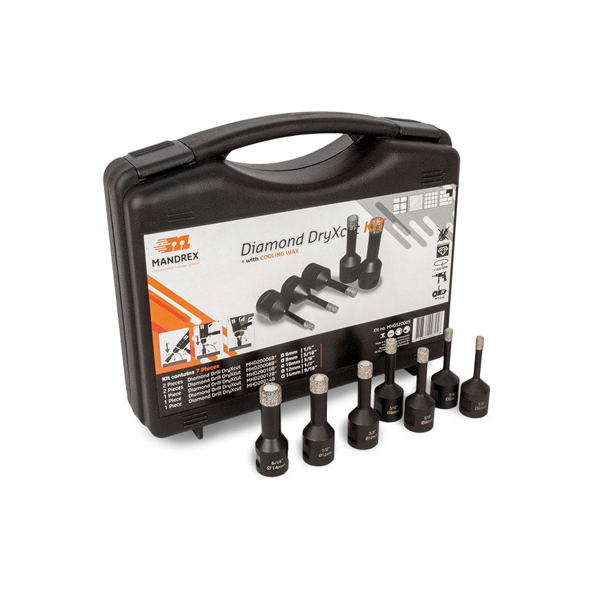 7 Pieces Kit - DryXcut Diamond drills 2x6, 2x8, 10, 12, 14mm