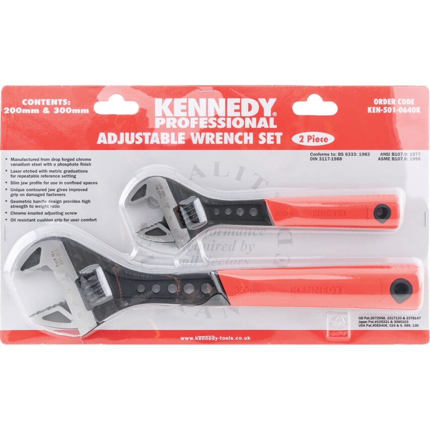 8"/12" Soft Grip Phosphate Finish Adjustable Wrench Set